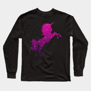 Dark Pink Purple Ombre Faux Glitter Unicorn Long Sleeve T-Shirt